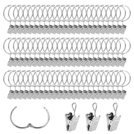 YOUNTHYE 100Pcs Curtain Rings with Clips, 30mm Internal Diameter Silver Curtain Rings Metal Hanging Pole Rings for Drapery, Shower Curtains Poles and Rods