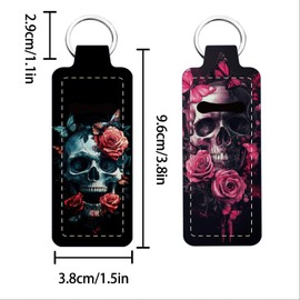 FREEBLOSS 4 Stück Lippenstift Balsam Halter Zum Aufclipsen Für Damen Chapstick Halter Schlüsselanhänger Skelett Rosenmuster Lippenbalsam Schlüsselanhänger Halter Mit Clip 1.5'' x 3.8''