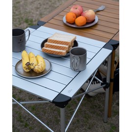 iClimb Lightweight Stable Alu. Folding Square Table Roll Up Top with Carry Bag for Camping Picnic Backyards BBQ Camp Kitchen (Silver, L)