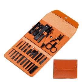 Nail Clippers Sets Stainless Steel Nail Cutter Pedicure Kit Nail File Sharp Nail Scissors and Clipper Manicure Pedicure Kit & Toenails Care with Portable Stylish case (19-Piece) (Brown)
