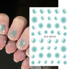 Summer Smudge Gradient Nail Art Sticker Decals 3D Self-Adhesive Love Heart Little Cloud Design Nail Decals Nail Art Supplies Heart Nail Art Sticker Decoration for Women Manicure Accessories Supplies