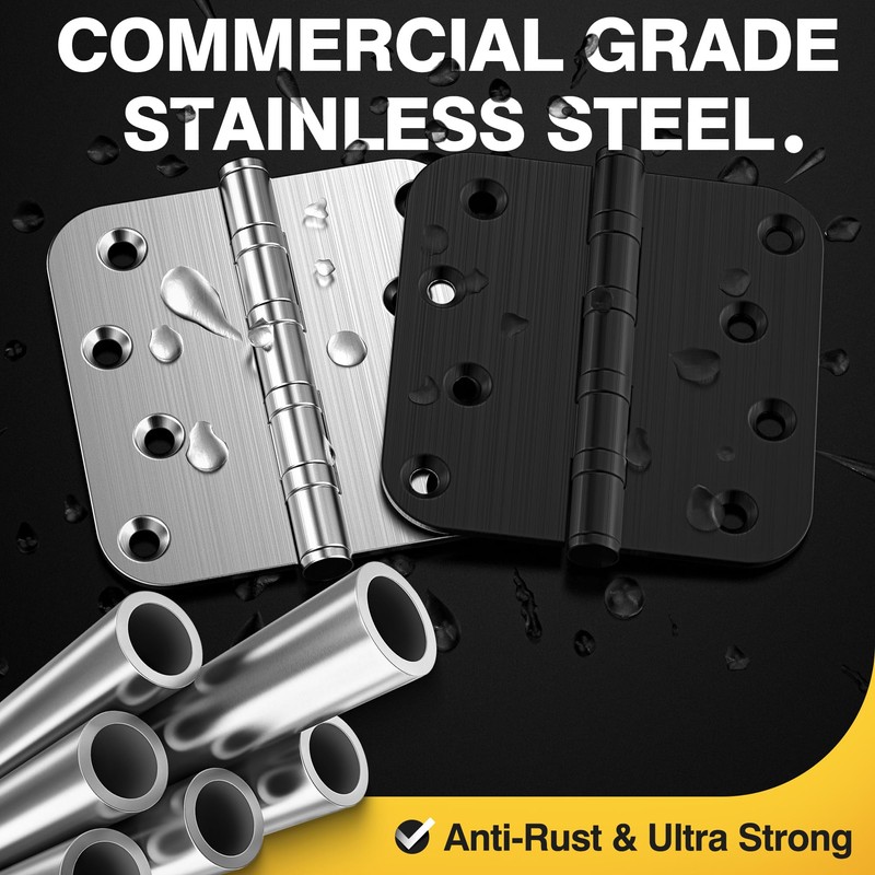 KOLET Ball Bearing Door Hinges, 4 x 4 Inches Black