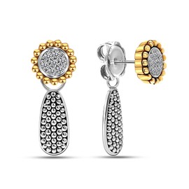 LeCalla 925 Sterling Silver Drop Dangle Earrings Mother's Day Gift for Women | Antique Two-Tone Earrings | CZ Caviar Beaded Drop Earring | Women's Beaded Teardrop Earrings 28MM