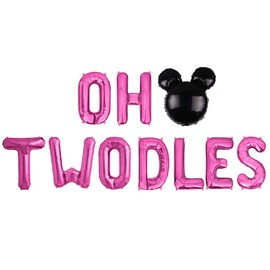 Geloar Oh Twodles Balloons Banner, Oh Twodles 2nd Birthday Party Decorations for Themed of Minnie Micky Mouse for Girl Boy Oh Twodles Birthday Party Supplies Decorations Set Of 12PCS Kit (Rose Red)