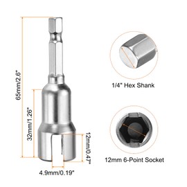 sourcing map H12 Wing Nut Driver 12mm Metric 6-Points Socket 1/4" Hex Shank Power Deep Slot Wing Nut Drill Bit CR-V Steel Wrench Impact Driver Tool for Panel Nut Bolt Screw Eye
