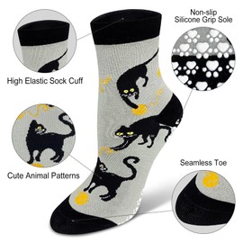 Hellomamma Grip Socks for Women, Non Slip Yoga Animal Socks for Pilates Dance Hospital Ballet Workout Non Skid Cat Socks