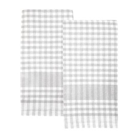 Talking Tables 2 x Grey Gingham Kitchen Tea Towels Table Linen Fabric Dish Cloths, Large Checkered Cloth Napkins Absorbent & Durable Soft Cotton Quick Drying, ECO Packaging 45cm x 70cm