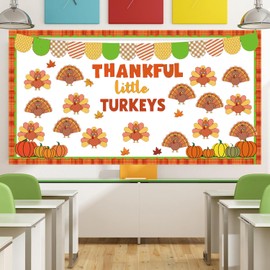 Thanksgiving Turkey Bulletin Board Set Thankful Little Turkeys Bulletin Board Classroom Decorations Autumn Maple Leaves Cutouts Home Wall Party Decorations