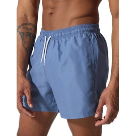 LINMYZAI Men's Swim Trunks 5" Quick Dry Bathing Suit Mens Sports Beach Shorts with Mesh Lining, Blue, XX-Large
