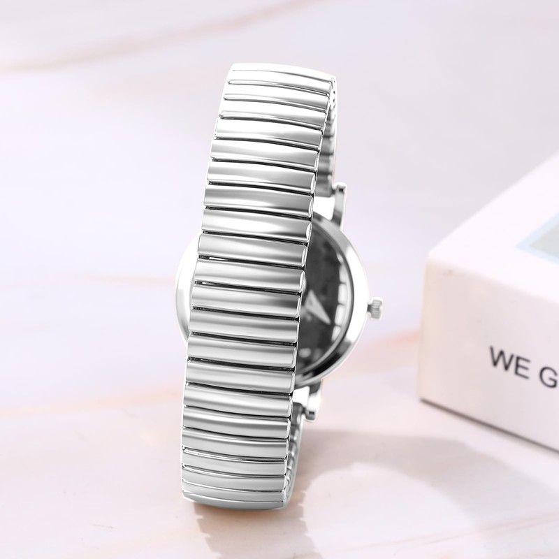 腕時計 レディース 弾性ベルト フリーサイズ 防水: クオーツウォッチ 24時間 ステンレス アナログ表示 見やすい文字盤