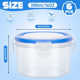 6Pc Small Food Containers with Lids, 300ML Plastic Snack Pots, Plastic Airtight Kitchen Food Container Set, Reusable Small Pots with Lids for Lunch, Yoghurt, Freezer Safe