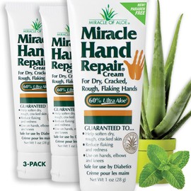 Miracle of Aloe’s Miracle Hand Repair Cream 8 oz Healing Aloe Vera Lotion for Dry, Cracked Hands with 60% Ultra Aloe Gel - Moisturizes, Softens, and Repairs - Non-Greasy, Lightly Scented (3-Pack)