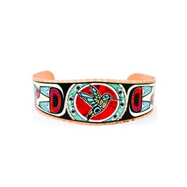 FRONT LINE JEWELRY West Coast Native Inspired Hummingbird Bracelets in Black, Blue, and Dark Red Haida Design Artisan Copper Native American Hummingbird Totem Animal