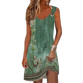 SAUKOLE Women’s Summer Mini Dresses Casual Loose Sleeveless Swing T Shirt Beach Cover up Dress