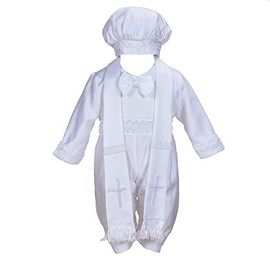 Cinda Baby Boy Satin Christening 3 Piece Set with Hat and Scarf - white