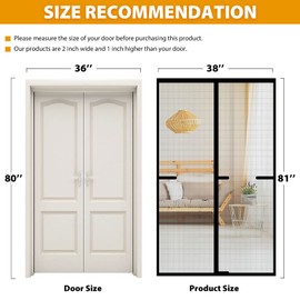 Magnetic Screen Door 36x80 inch Heavy Duty Magnetic Curtain Door Reinforced Fiberglass Mesh Curtain Door Full Frame, Hands Free, Pets Friendly
