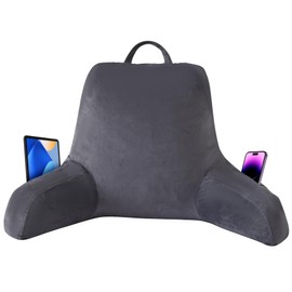 IPYNBAP Reading Pillow with Arms for Adults, Back Pillow for Bed Sitting Up, Shredded Memory Foam Backrest Pillow with Pockets & Removable Washable Cover, Lounging, Watching TV, Reading(18inch Grey)