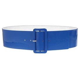 Ladies High Waist Patent Leather Wide Fashion Square Belt, Royal Blue | L/XL - 40"