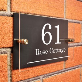 Badgemaster Layered Glass Effect Modern Anthracite Acrylic House Number Sign 20cm x 13cm Bottom Horizontal Line