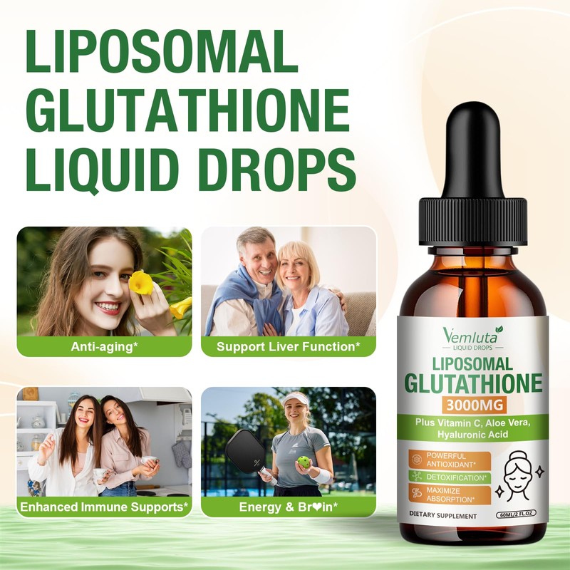 2 Pack 3000mg Liposomal Glutathione Liquid Drops, 98% Absorption Liposomal