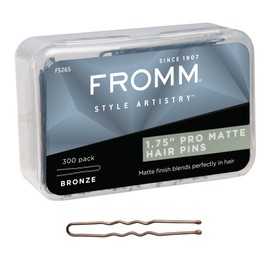 Fromm 1.75" U Shaped Bobby Pins for Women, Girls, Hairdressing, Salon Supplies, Hair Pins with Clear Storage Box, Hair Accessories, Bronze, 300 Pack