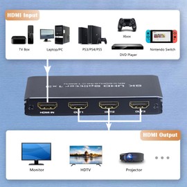8K@60Hz HDMI Splitter 1 in 3 Out, 1x3 HDMI 2.1 Splitter Support 4K@120Hz, 1080P@240Hz VRR HDCP2.3 HDR HDR10 48Gbps EDID Dolby Atmos 7.1ch, Only Duplicate/Mirror Screens Not Extend
