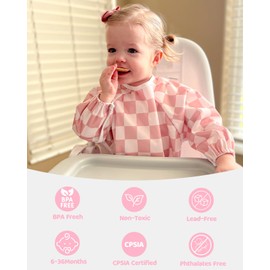 ALVABABY ALVABABY Baby Bibs Mess Proof Baby Bib Full Sleeve 2 Packs Waterproof Bib for Toddlers Tug Proof Closure Waterproof Washable Adjustable Girls Feeding Bib 2WDJ04-CA