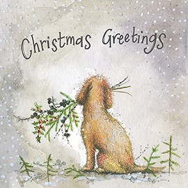 ALEX CLARK Dog and Larch Christmas Card Pack of 5