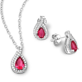 Panda-Jewellery 925 Sterling Silver Jewellery Set with Crystals - Fire - Many Colours - Stud Earrings for Women - Necklace with Pendant - Jewellery for Women with Gift Box, Sterling Silver, Crystal