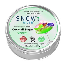 Snowy River Cocktail Sugar 3oz Gift Pack, Vibrant Naturally Colored Sugar for Cocktail Rimming, Baking & Decorating, Gift Tin (Green)