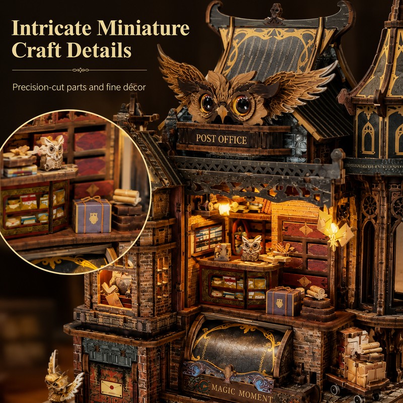 462-Piece DIY Owl Post Office Miniature House Kit – Wooden