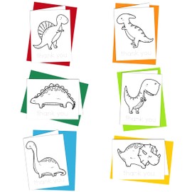 Coloring Thank You Cards: Set of 6 Thank You Notes for Kids to Color and Practice Letter Writing - Blank Cards with Envelopes - 100% Recycled and Made in USA (Dinosaur Pals Thank You)