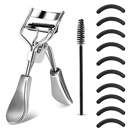 WLLHYF Kit de rizador de pestañas profesional de metal, herramienta de maquillaje con peine integrado para ojos, con 10 almohadillas de repuesto para 