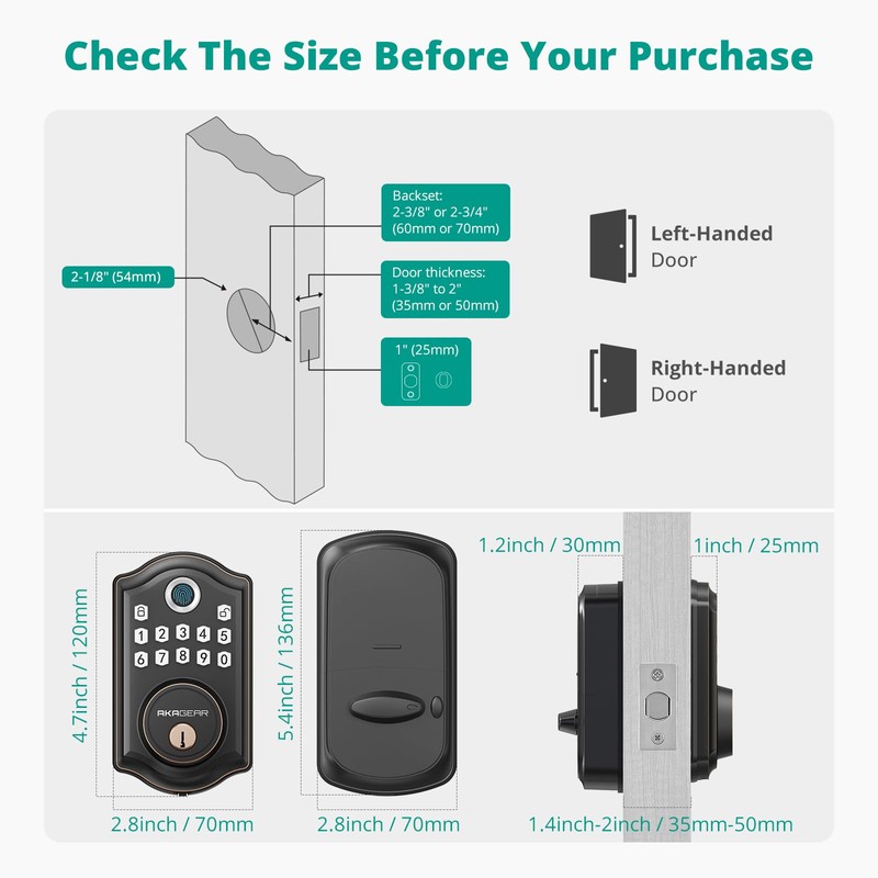 AkaGear DS10 Fingerprint Door Lock - Keyless Entry Door Lock,