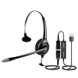 VoiceJoy USB Headphone Office Noise Cancelling Headphones with Quick Disconnect to USB Adapter for Laptop, PC,Skype,Zoom,Webinar,Call Center,Office