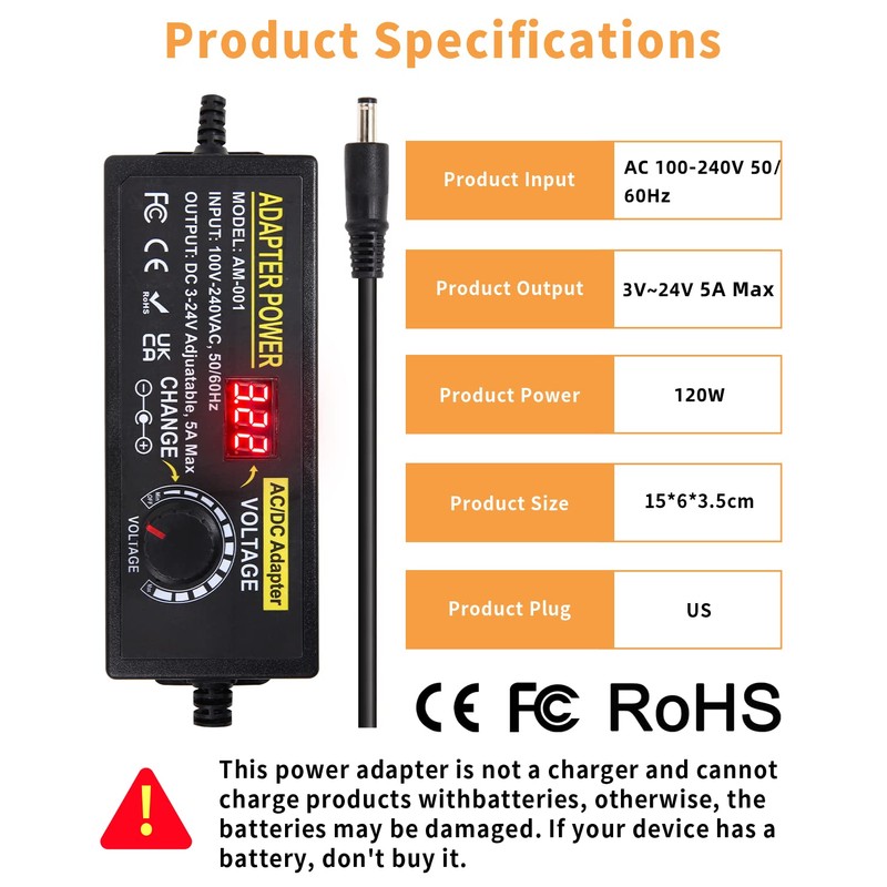3V~24V 120W 5A Adjustable DC Power Supply AOYADAISU Universal Power