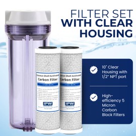 IPW Industries, Inc. - Compatible Water Pur Style Company (CCI-10CLW12) Filter Canister and (CCI-10-Ca) Carbon Block Filters - 1/2" NPT Ports for Water Filtration