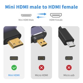 Duttek Right Angle HDMI Mini HDMI Adapter, 8K HDMI Mini HDMI 2.1 Adapter, Mini HDMI Male to HDMI Female Extension Adapter Gold Plated Connector Supports 8K@60Hz, 4K@144Hz, 2K@240Hz HDR (downward)