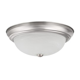 Aspen Creative 63024-09-1, 3-Light Flush Mount/Brushed Nickel Finish w/Alabaster Glass, 15" Dia., E26 Socket/60 Watts, Bulb Not Included