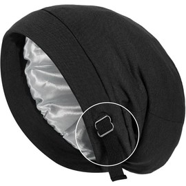 Silky Bonnet Hair for Sleeping Satin Lined Sleep Cap Wrap Chemo Headwear Beanies Women Men - Color: Black