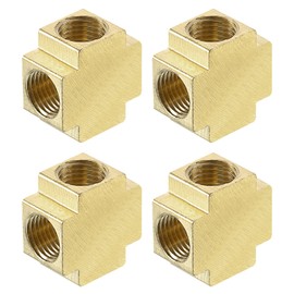 uxcell 4Pcs Brass 4 Way Pipe Fitting, G1/4" Female Barstock Cross Fitting Pipe Adapter for Water/Fuel/Air Transport Connect Pipelines