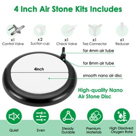 hygger Aquarium Air Stone Kit, Fish Tank Bubbler, Nano Furnace Flue Round Air Stone Disk Set for Hydroponics, Small Bubbles, Ultra-High Dissolved Oxygen Diffuser (4 Inch)