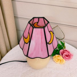 KIPHEPI Mushroom Lamp Tiffany Lamp Stained Glass Table Lamp Moon Cute Small Bedside Lamps for Living Room Home Decor,Unique Aesthetic Home Living Room Decor Girls Women Birthday Day Gift,Pink