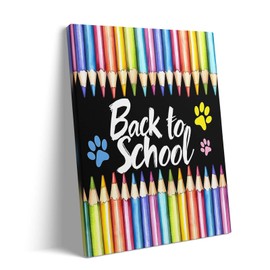 Back to School Canvas Wall Art, Colorful Pencils Classroom Picture Print, Vibrant Framed Oil Painting for Kindergarten Preschool Elementary School Teacher Bulletin Board Decor 16x20inch