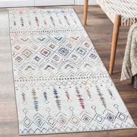 ReaLife Rugs Machine Washable Area Rug Runner - Living Room Bedroom Bathroom Kitchen Entryway - Padded Low Pile Stain Resistant Premium - Geometric Moroccan Tribal - Beau - Ivory Multi 2'6" x 8'