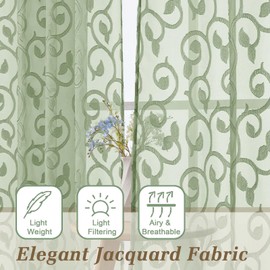 WelvetBLK FMJC Sheer Curtains S2 42x84 Sage Green