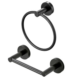 WEIKO Black Toilet Paper Holder Towel Ring Matte Bathroom Accessories Set Hand Towel Holder Wall Mount Bath Hardware TP Tissue Roll Holder with Double Post Pivoting SUS304 Stainless Steel 2pc
