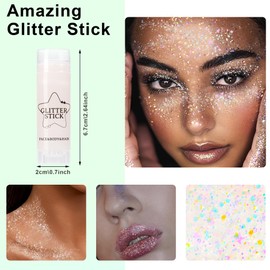 Body Glitter Stick, Face Glitters Gel Chunky Sequins, Glitter Makeup for Body, Eyes, Lips, Hair, Nails, Long-Lasting Waterproof, Mermaid Shimmer Festival Rave Party Accessories-01 Pearl White