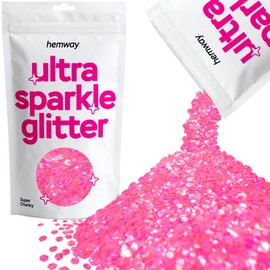 Hemway Premium Ultra Sparkle Glitter Multi Purpose Metallic Flake for Arts Crafts Nails Cosmetics Resin Festival Face Hair - Baby Pink Iridescent - Super Chunky (1/8" 0.125" 3mm) 100g / 3.5oz