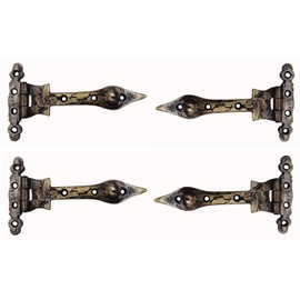 The Metal Magician Black T-Strap Hinges, Pack of 4 Heavy Duty Barn Door Hinges (6.2" x 3.5"), Gate Hinges for Wooden Fences Heavy Duty, Decorative Hinges, Farm Gate Hinge (Antique Brass)